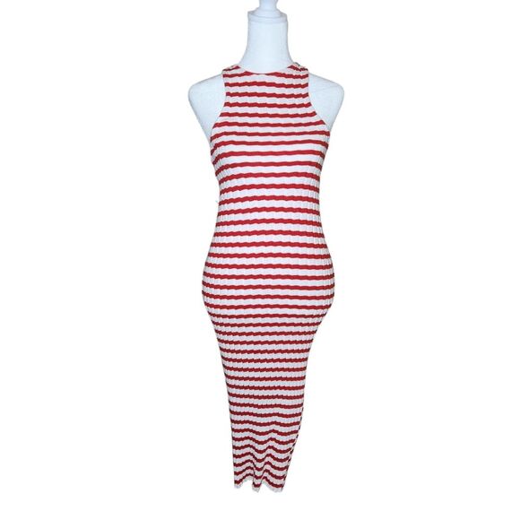 Zara Striped Ribbed Midi Tank Column Dress Red White Women's Size Medium - Picture 2 of 10